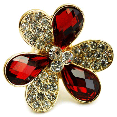 Maisey's Chunky Red Crystal Flower Fashion Ring from Fantasy Jewelry Box