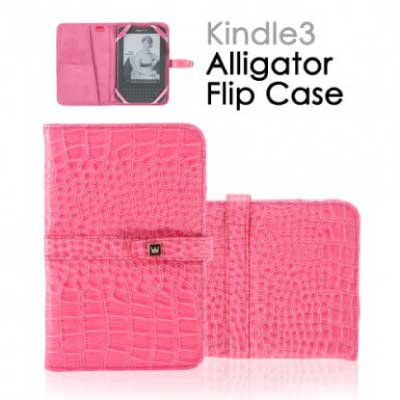 CaseCrown Amazon Kindle 3 Flip Case in Alligator Hot Pink