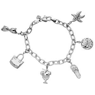 Amoro Sterling Silver and Diamond Sea Charm Bracelet